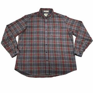 LL Bean Shirt Mens XL Gray Red Plaid Flannel Button Down Long Sleeve Traditional